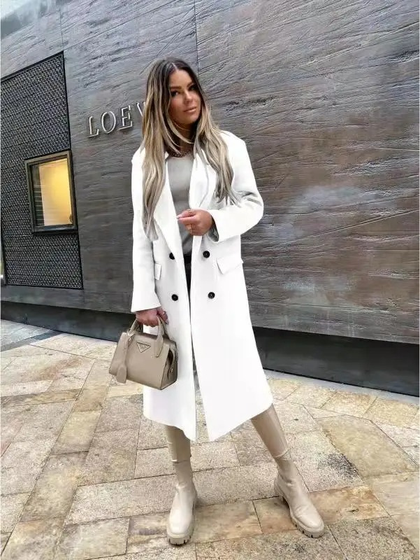 Mirla | Dam Dubbelknapplång Kappa, Klassisk Elegant Lång Kappa-Eva Jonsson