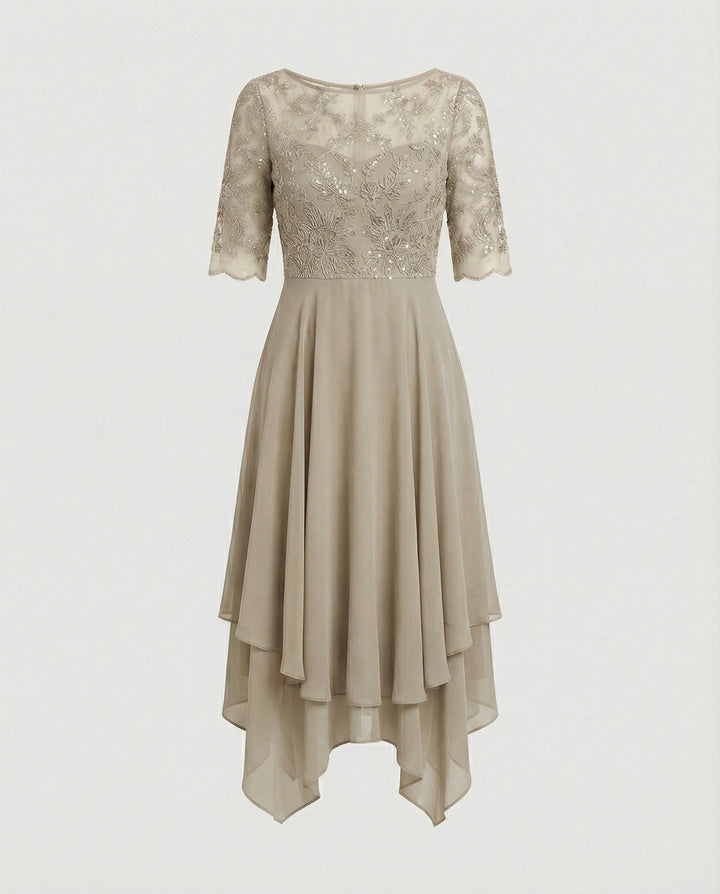 Mirla | Dam Elegant Spets Chiffon Midikjol, Flödande & Feminint Skuren-Eva Jonsson