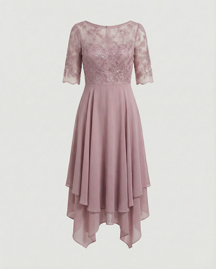 Mirla | Dam Elegant Spets Chiffon Midikjol, Flödande & Feminint Skuren-Eva Jonsson