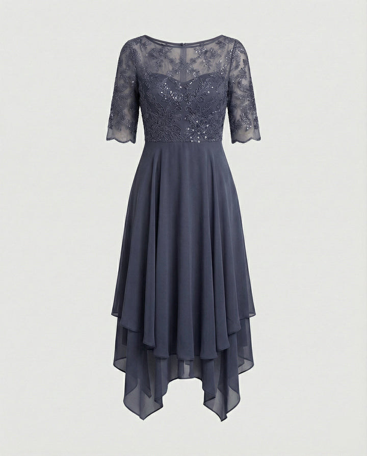 Mirla | Dam Elegant Spets Chiffon Midikjol, Flödande & Feminint Skuren-Eva Jonsson