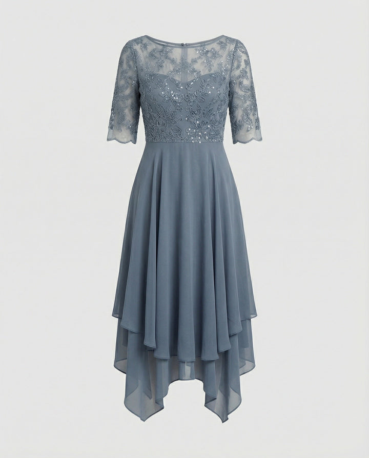 Mirla | Dam Elegant Spets Chiffon Midikjol, Flödande & Feminint Skuren-Eva Jonsson