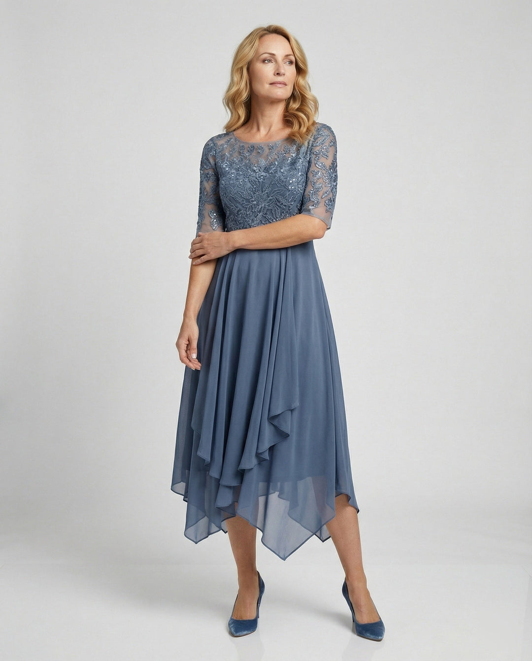 Mirla | Dam Elegant Spets Chiffon Midikjol, Flödande & Feminint Skuren-Eva Jonsson