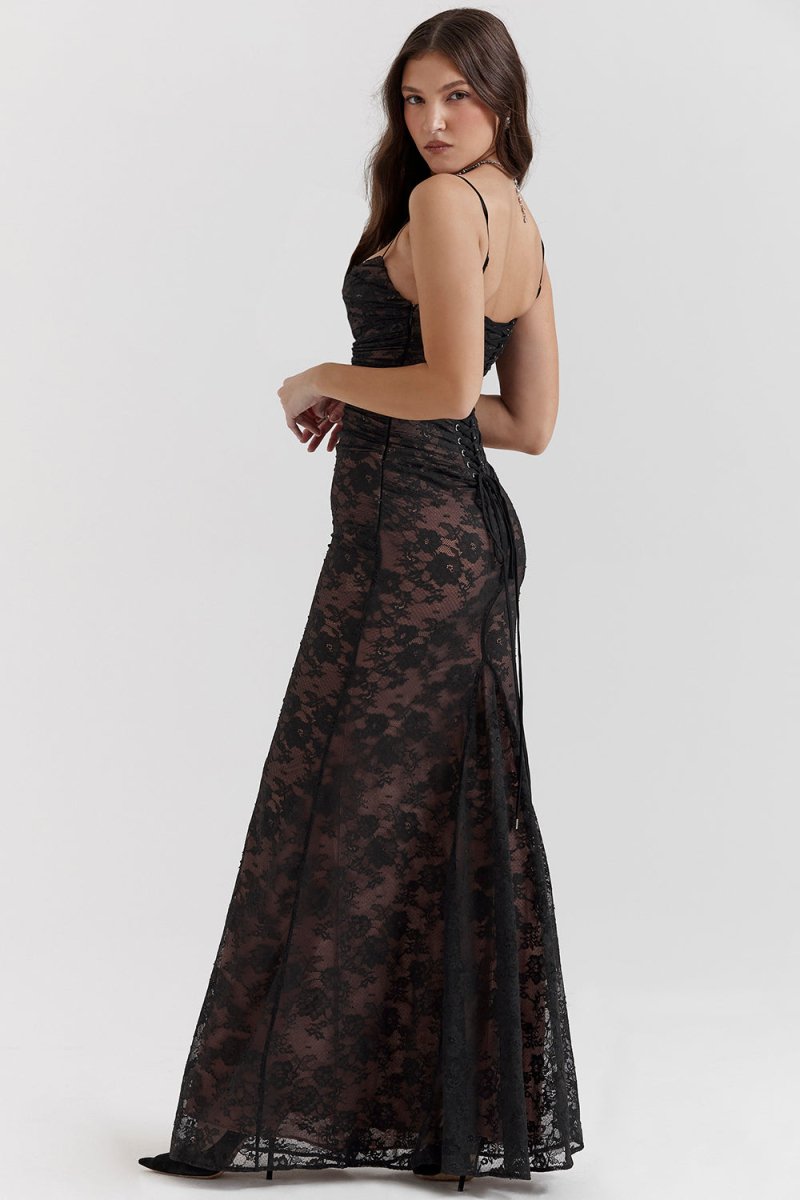 Mirla | Dam Elegant Spets-Korsett-Bodycon-Klänning med Snörmidja-Eva Jonsson