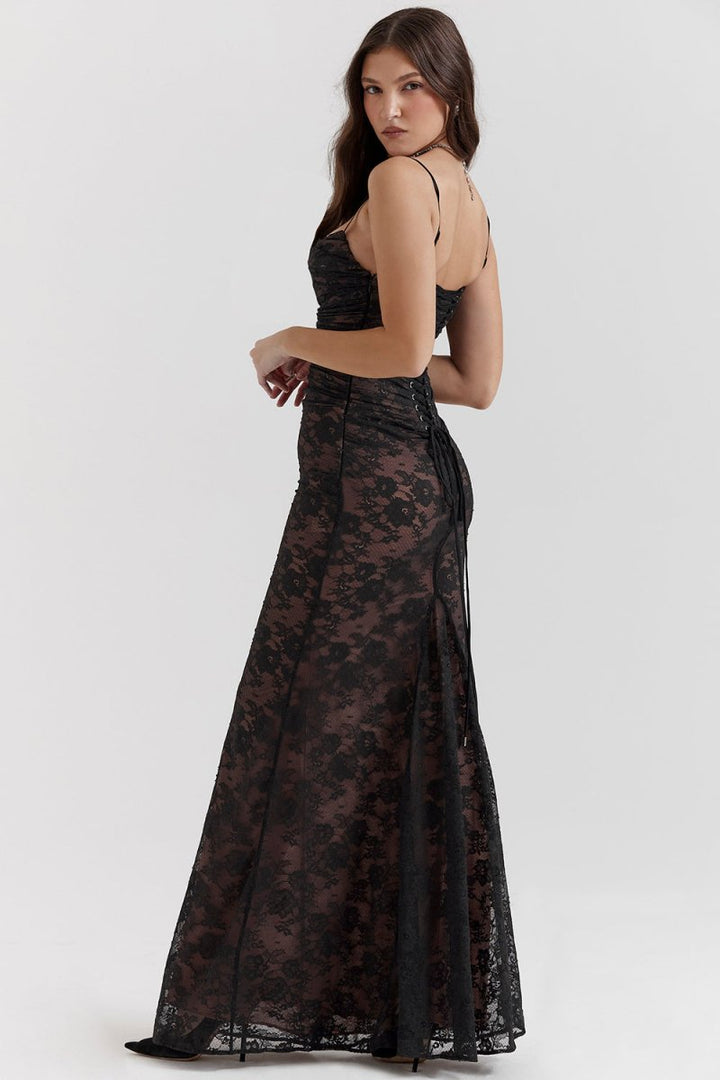 Mirla | Dam Elegant Spets-Korsett-Bodycon-Klänning med Snörmidja-Eva Jonsson