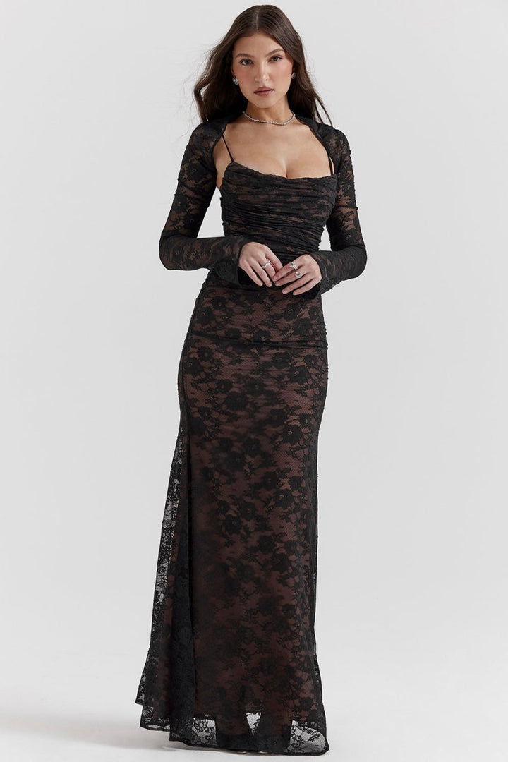 Mirla | Dam Elegant Spets-Korsett-Bodycon-Klänning med Snörmidja-Eva Jonsson