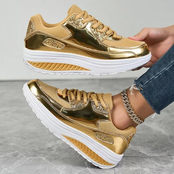 Mirla | Dam Guld Snörning Plattform Sneakers-Eva Jonsson