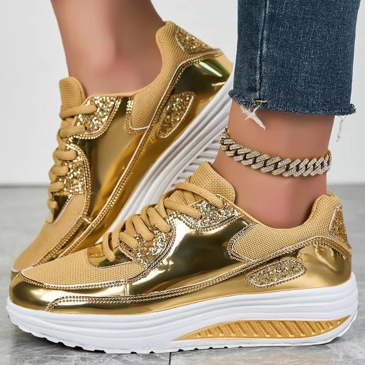 Mirla | Dam Guld Snörning Plattform Sneakers-Eva Jonsson