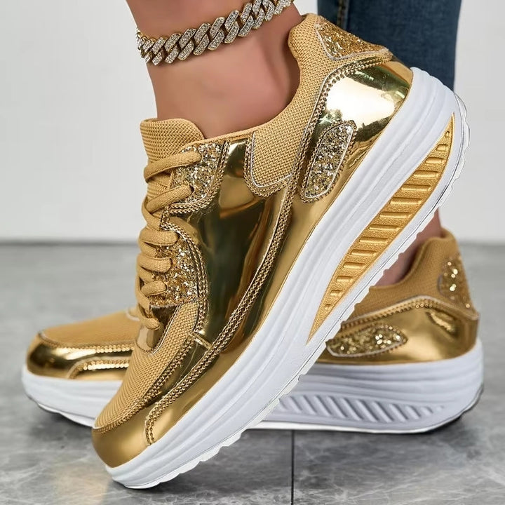 Mirla | Dam Guld Snörning Plattform Sneakers-Eva Jonsson
