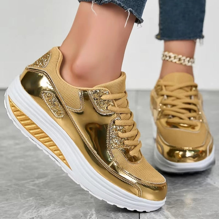 Mirla | Dam Guld Snörning Plattform Sneakers-Eva Jonsson