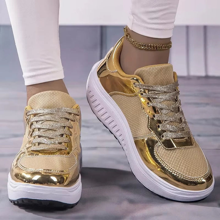 Mirla | Dam Guld Snörning Plattform Sneakers-Eva Jonsson