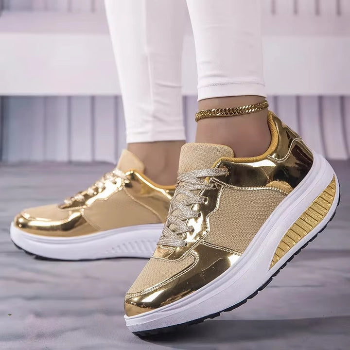 Mirla | Dam Guld Snörning Plattform Sneakers-Eva Jonsson