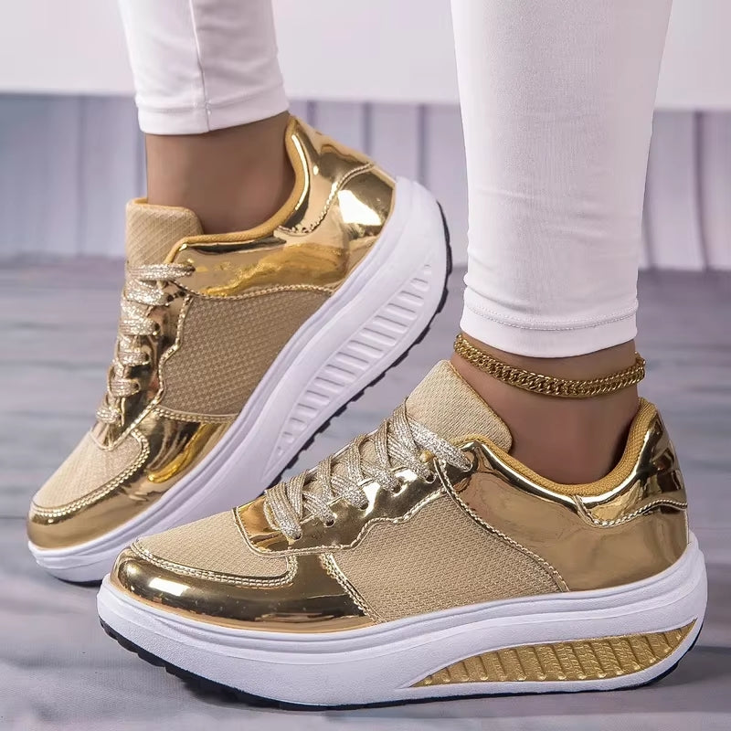 Mirla | Dam Guld Snörning Plattform Sneakers-Eva Jonsson