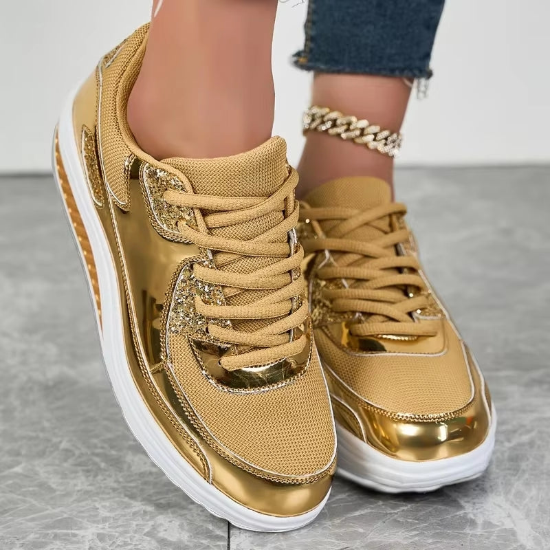 Mirla | Dam Guld Snörning Plattform Sneakers-Eva Jonsson