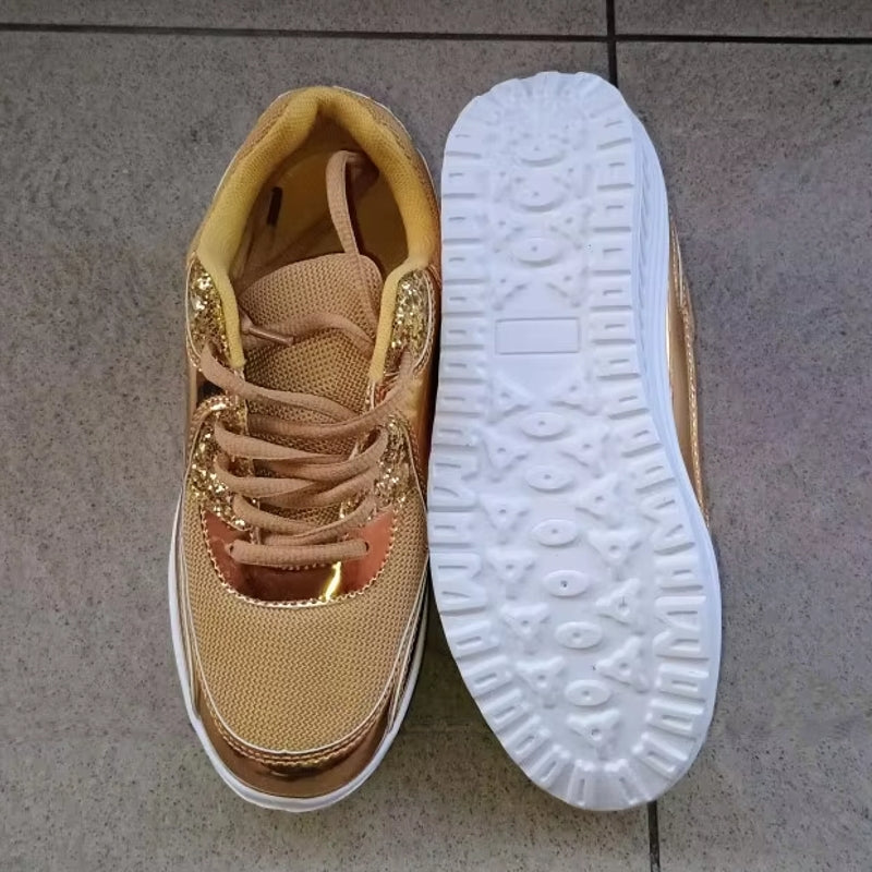 Mirla | Dam Guld Snörning Plattform Sneakers-Eva Jonsson