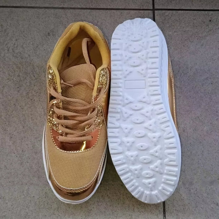 Mirla | Dam Guld Snörning Plattform Sneakers-Eva Jonsson