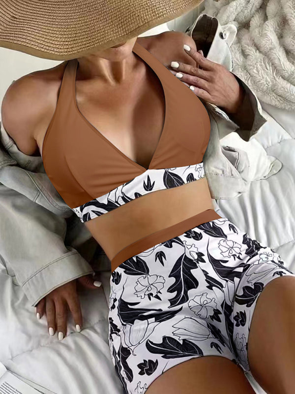 Mirla | Dam Hög Midja Boxer Bandtryckt Enfärgad Panel Bikini-Eva Jonsson