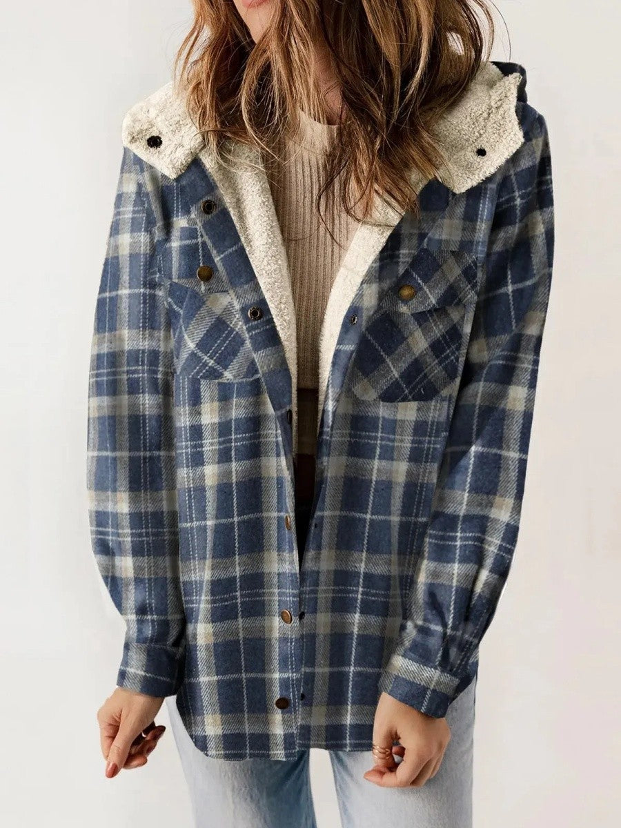 Mirla | Dam Hooded Flanelljacka med Knappslå-Eva Jonsson