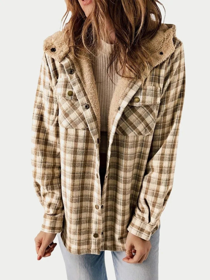 Mirla | Dam Hooded Flanelljacka med Knappslå-Eva Jonsson