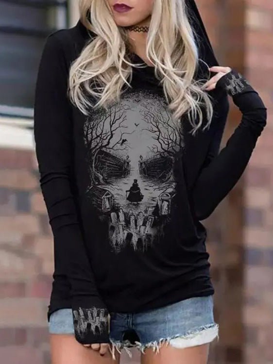 Mirla | Dam Hoodie med dödskalletryck Långärmad Hoodie-Eva Jonsson