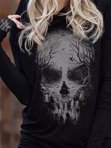 Mirla | Dam Hoodie med dödskalletryck Långärmad Hoodie-Eva Jonsson