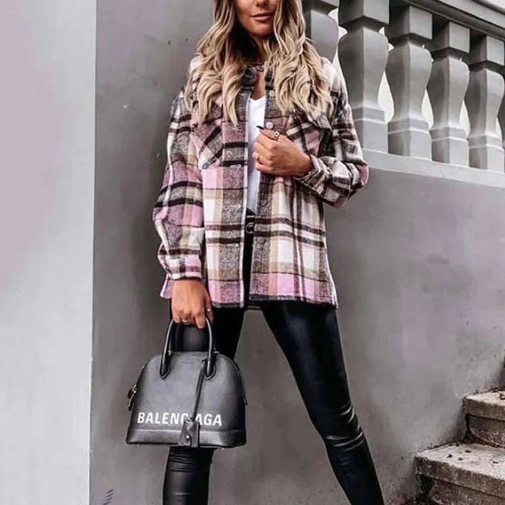 Mirla | Dam Kvinnor Rutig Oversized Jacka för Bekväm Styling-Eva Jonsson