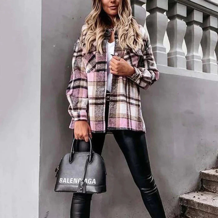 Mirla | Dam Kvinnor Rutig Oversized Jacka för Bekväm Styling-Eva Jonsson