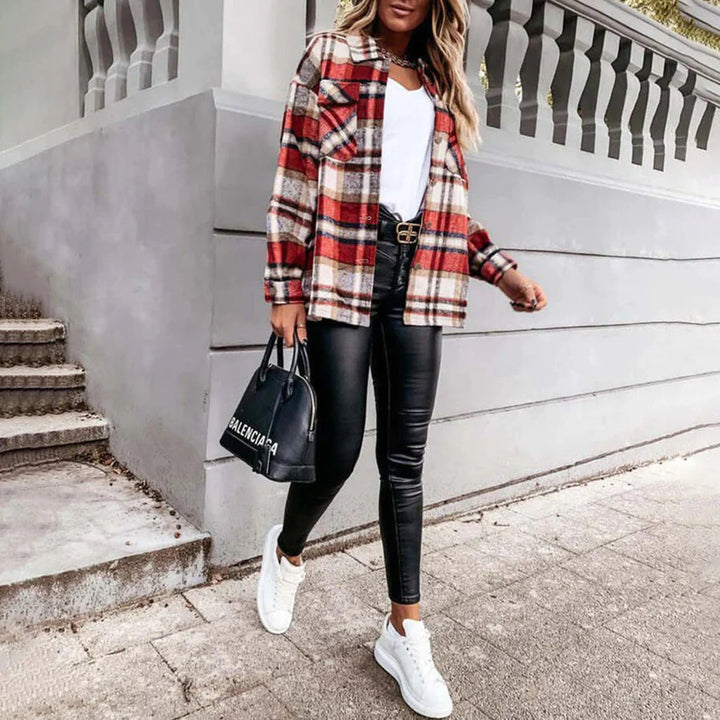 Mirla | Dam Kvinnor Rutig Oversized Jacka för Bekväm Styling-Eva Jonsson