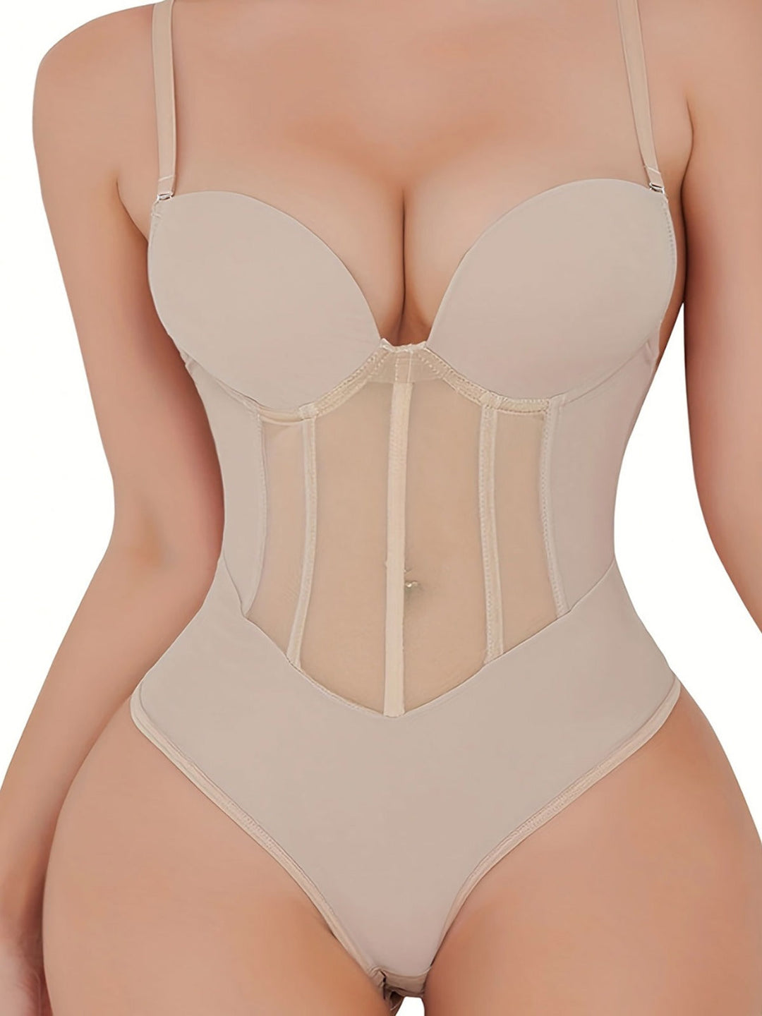 Mirla | Dam Magkontroll Tanga Genomskinlig Mesh Korsett Topp Rygglös Bodysuit-Eva Jonsson