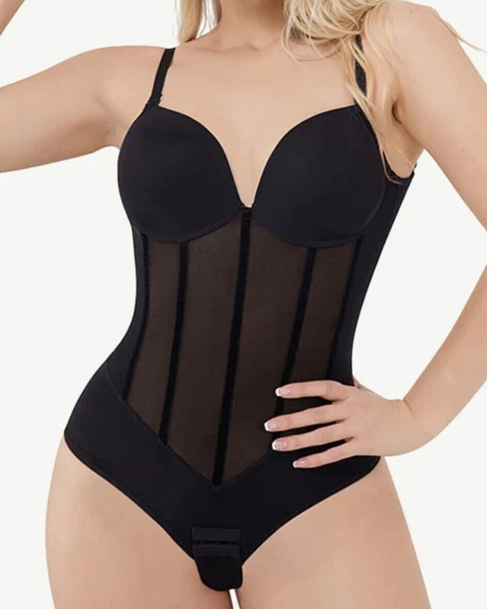 Mirla | Dam Magkontroll Tanga Genomskinlig Mesh Korsett Topp Rygglös Bodysuit-Eva Jonsson