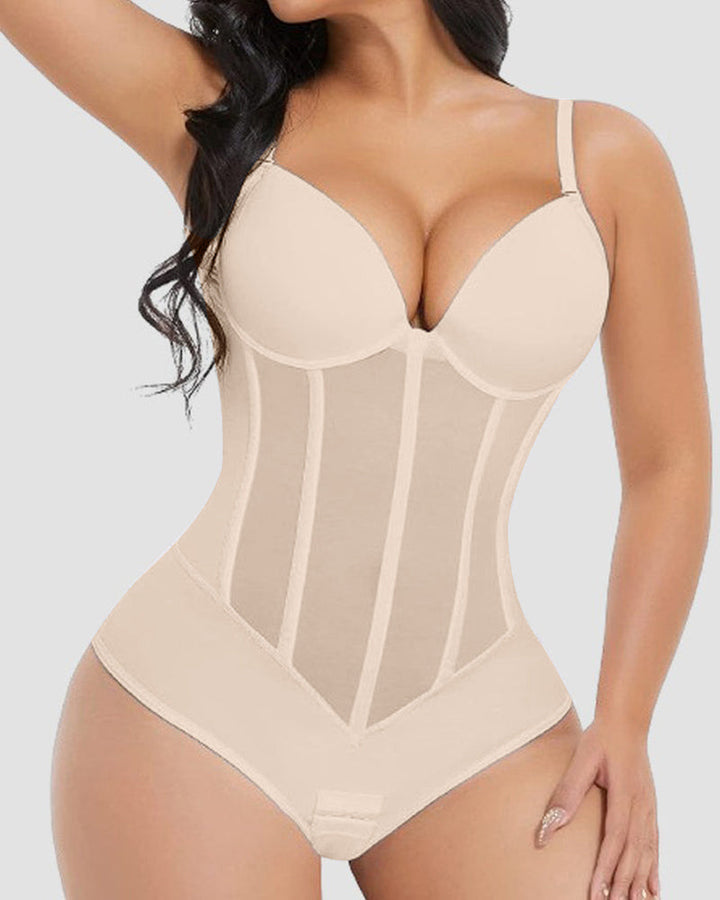 Mirla | Dam Magkontroll Tanga Genomskinlig Mesh Korsett Topp Rygglös Bodysuit-Eva Jonsson