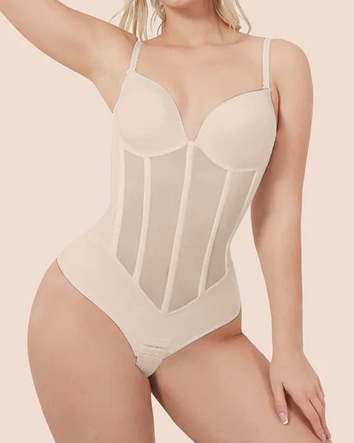 Mirla | Dam Magkontroll Tanga Genomskinlig Mesh Korsett Topp Rygglös Bodysuit-Eva Jonsson
