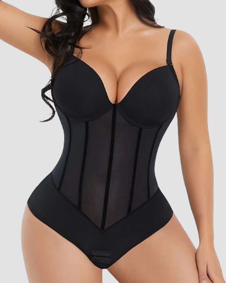 Mirla | Dam Magkontroll Tanga Genomskinlig Mesh Korsett Topp Rygglös Bodysuit-Eva Jonsson