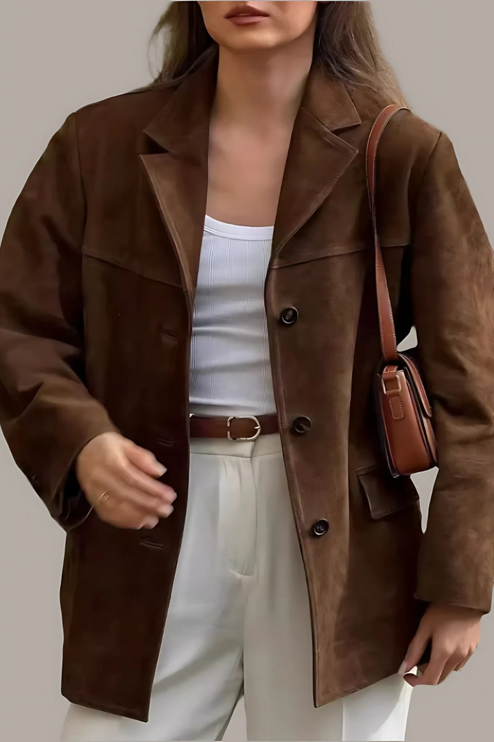 Mirla | Dam Mocka Blazer Klassisk & Lätt Brun Kvinnojacka-Eva Jonsson