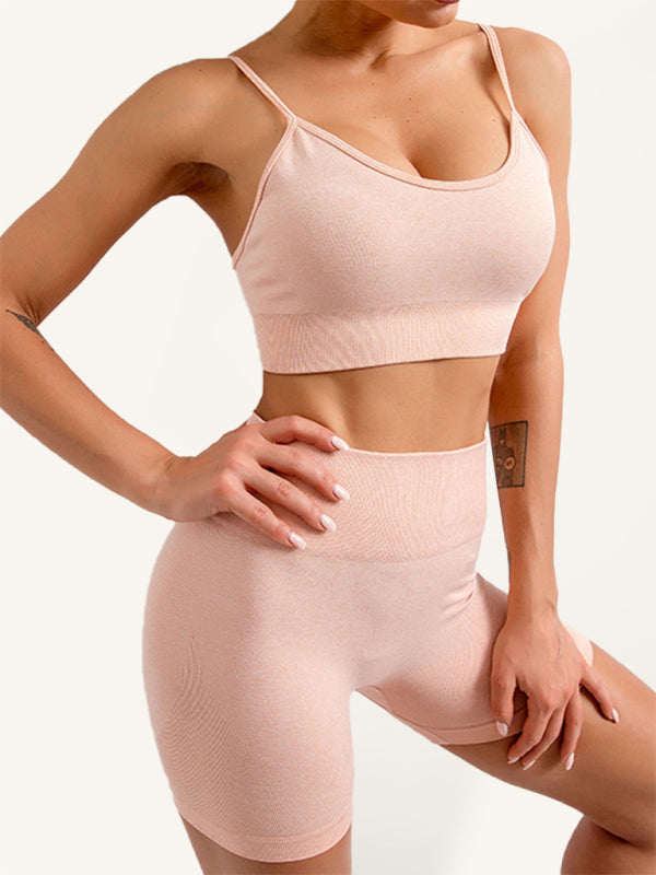 Mirla | Dam Nahtlös Enfärgad Cami Yoga Sport Bh + Shorts Tvådelat Set-Eva Jonsson