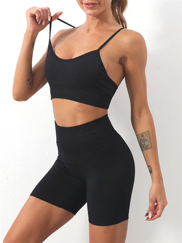 Mirla | Dam Nahtlös Enfärgad Cami Yoga Sport Bh + Shorts Tvådelat Set-Eva Jonsson