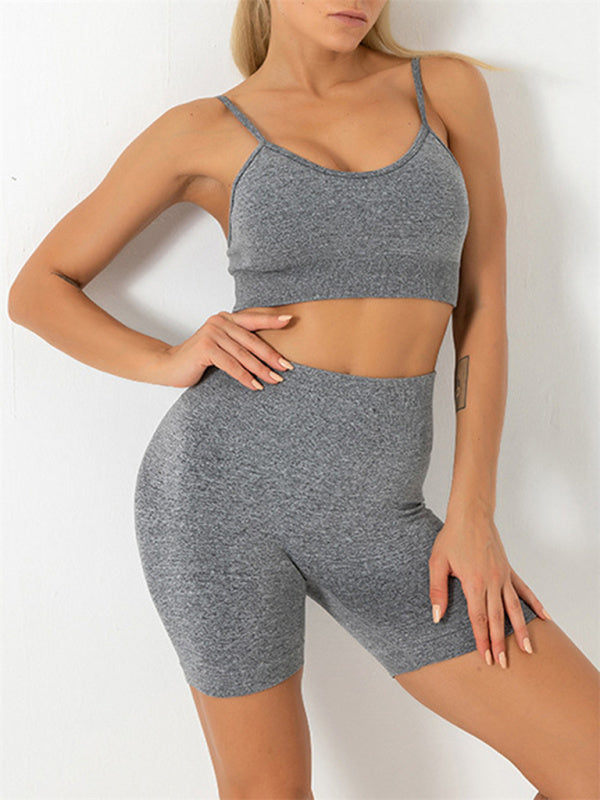Mirla | Dam Nahtlös Enfärgad Cami Yoga Sport Bh + Shorts Tvådelat Set-Eva Jonsson