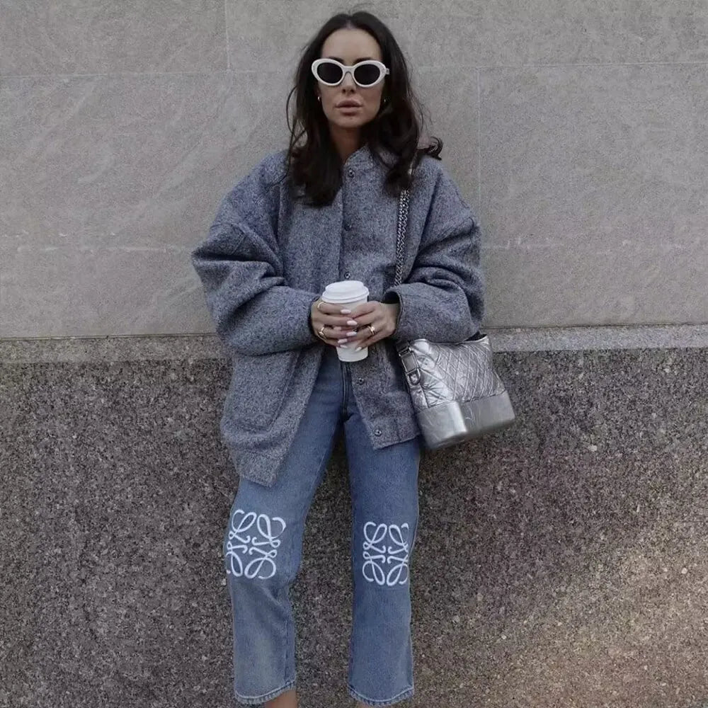 Mirla | Dam Oversize-Bomberjacka med fickor och tryckknappsdesign-Eva Jonsson