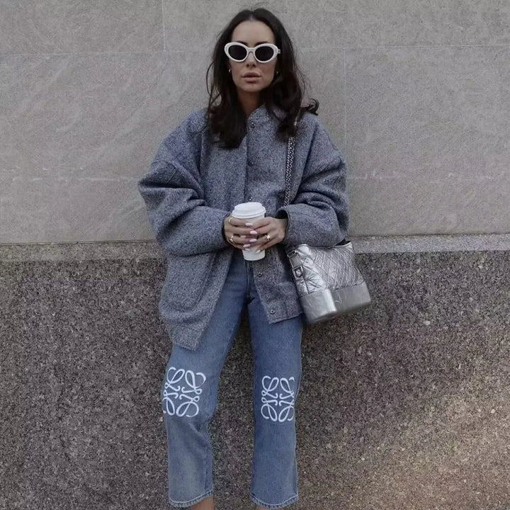 Mirla | Dam Oversize-Bomberjacka med fickor och tryckknappsdesign-Eva Jonsson