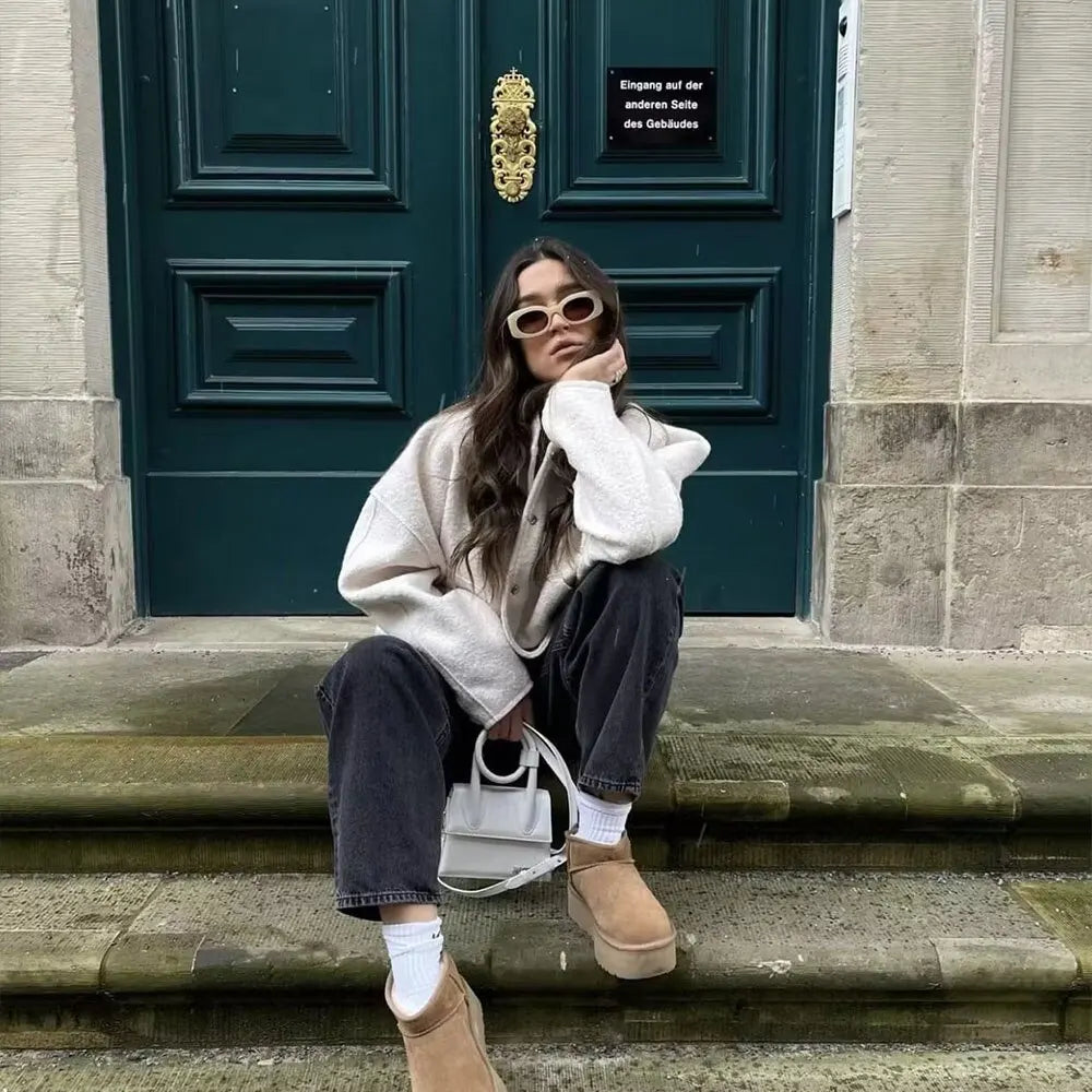 Mirla | Dam Oversize-Bomberjacka med fickor och tryckknappsdesign-Eva Jonsson