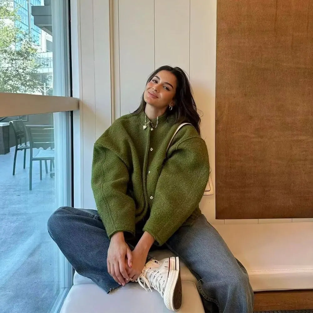 Mirla | Dam Oversize-Bomberjacka med fickor och tryckknappsdesign-Eva Jonsson