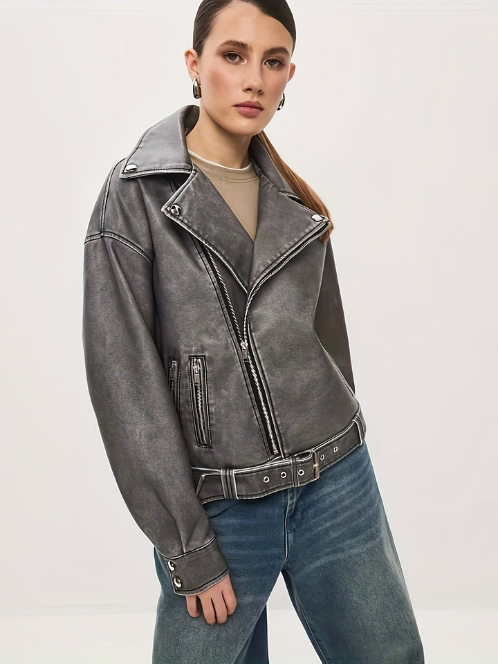 Mirla | Dam Oversize Läderjacka med Bälte-Eva Jonsson