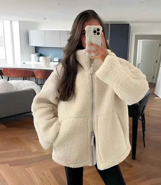 Mirla | Dam Relaxed Fit Teddy Zip-Up Jacka-Eva Jonsson