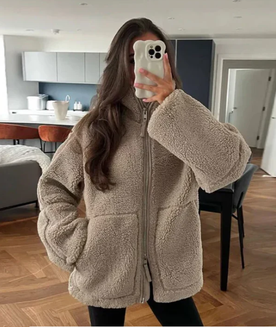 Mirla | Dam Relaxed Fit Teddy Zip-Up Jacka-Eva Jonsson