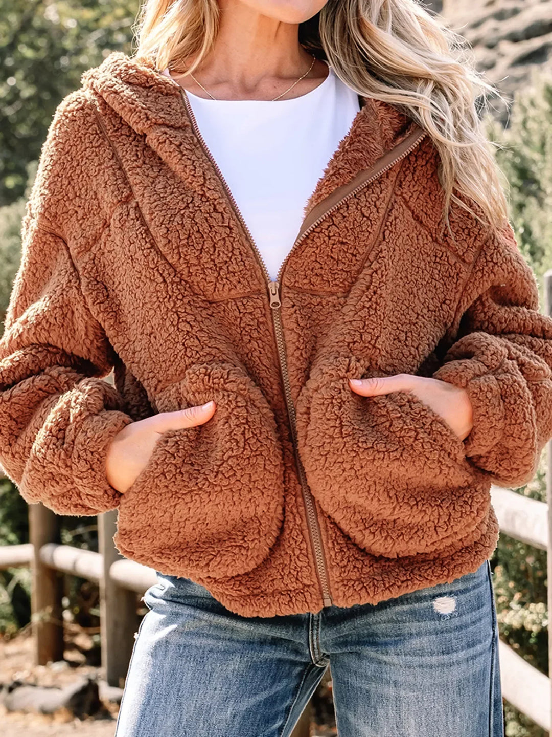 Mirla | Dam Relaxed Fit Zip Up Teddyjacka-Eva Jonsson