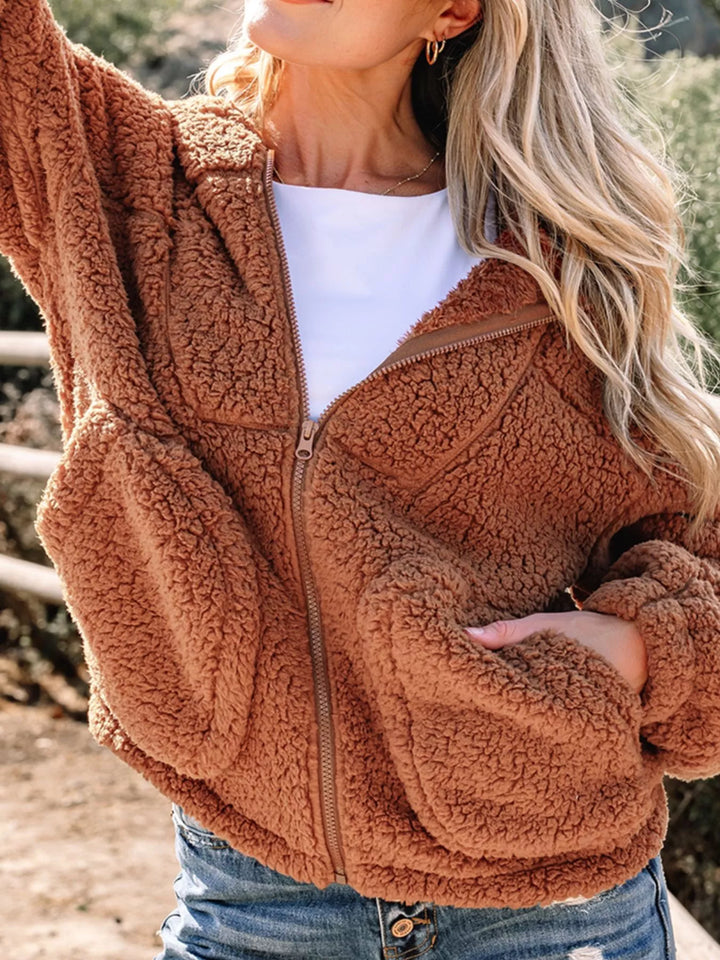 Mirla | Dam Relaxed Fit Zip Up Teddyjacka-Eva Jonsson
