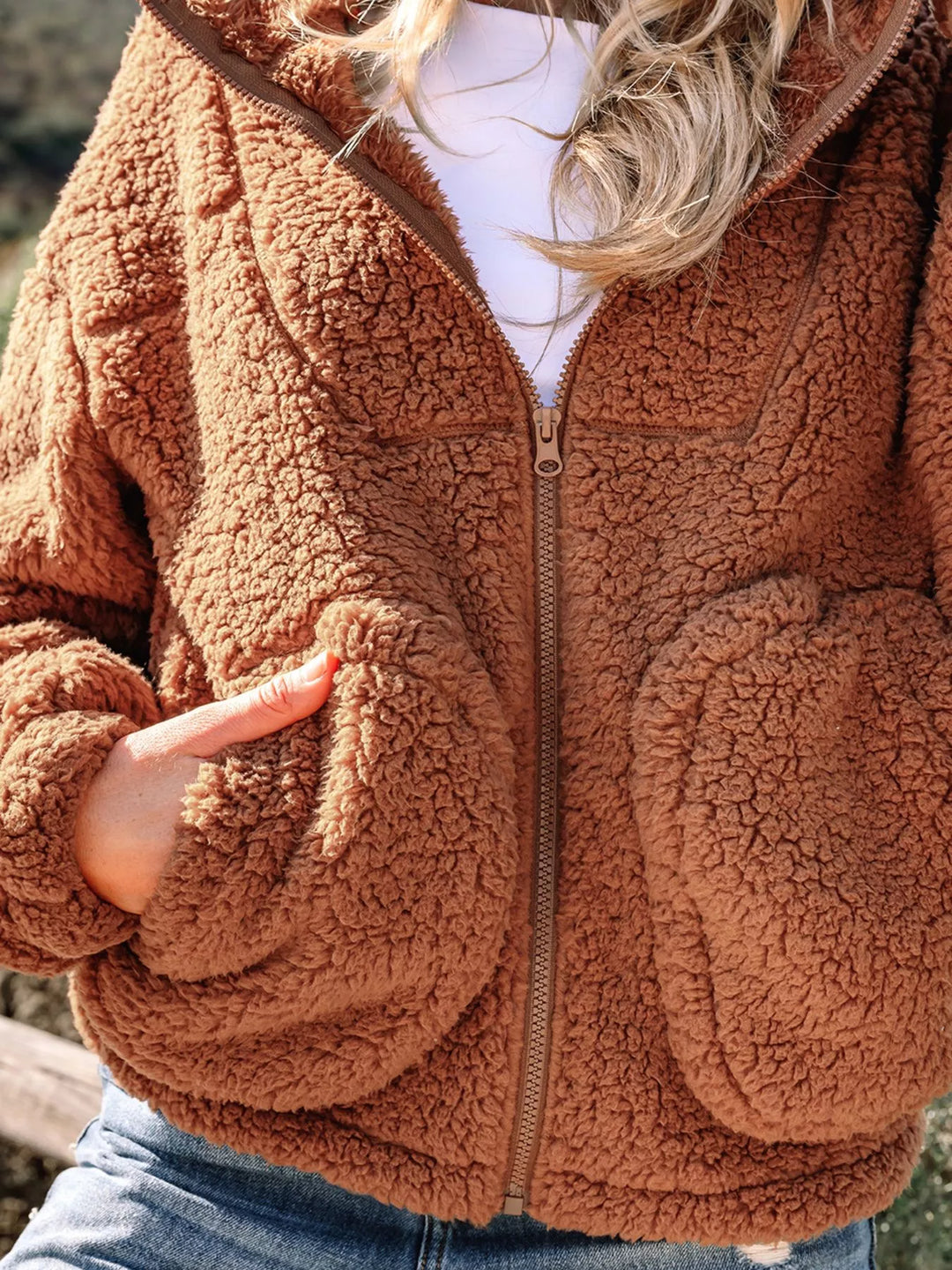 Mirla | Dam Relaxed Fit Zip Up Teddyjacka-Eva Jonsson