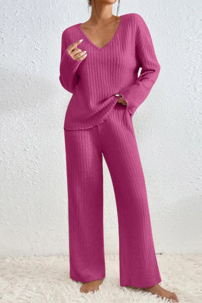 Mirla | Dam Ribbad Tvådelad Loungewear Set-Eva Jonsson