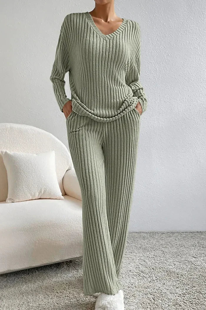 Mirla | Dam Ribbad Tvådelad Loungewear Set-Eva Jonsson