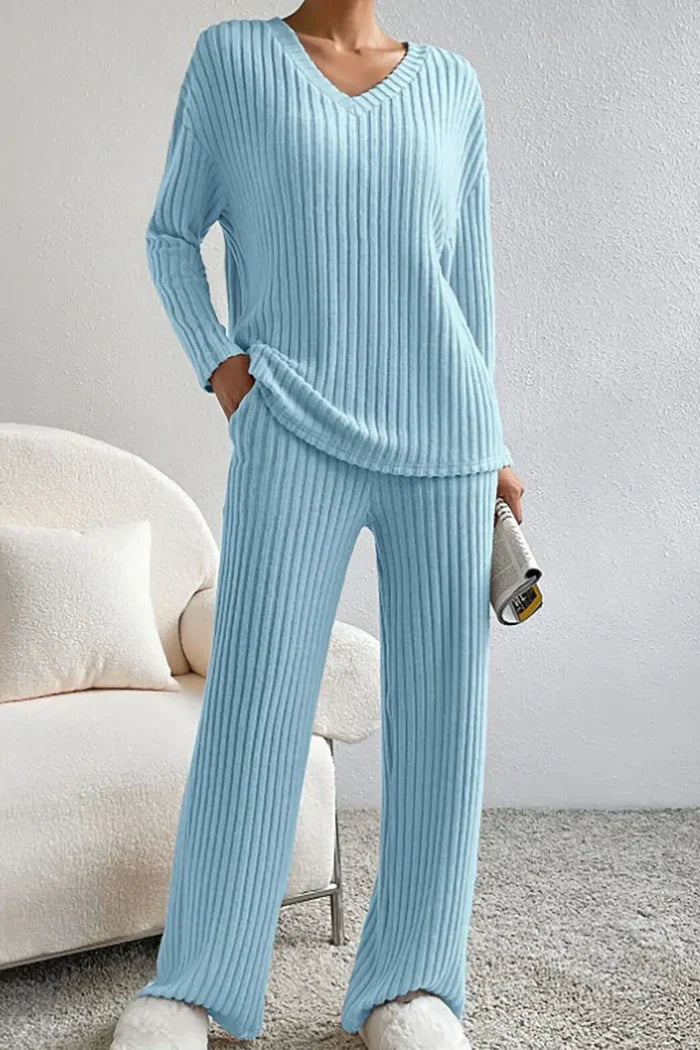 Mirla | Dam Ribbad Tvådelad Loungewear Set-Eva Jonsson