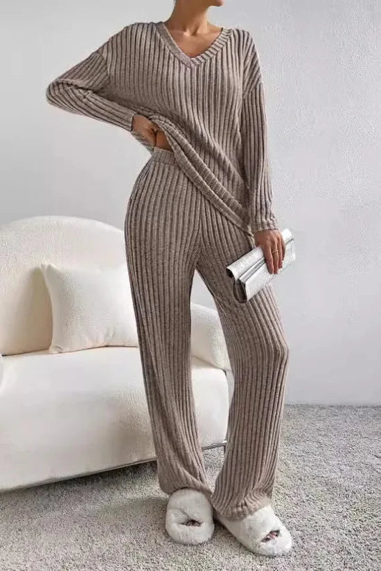 Mirla | Dam Ribbad Tvådelad Loungewear Set-Eva Jonsson